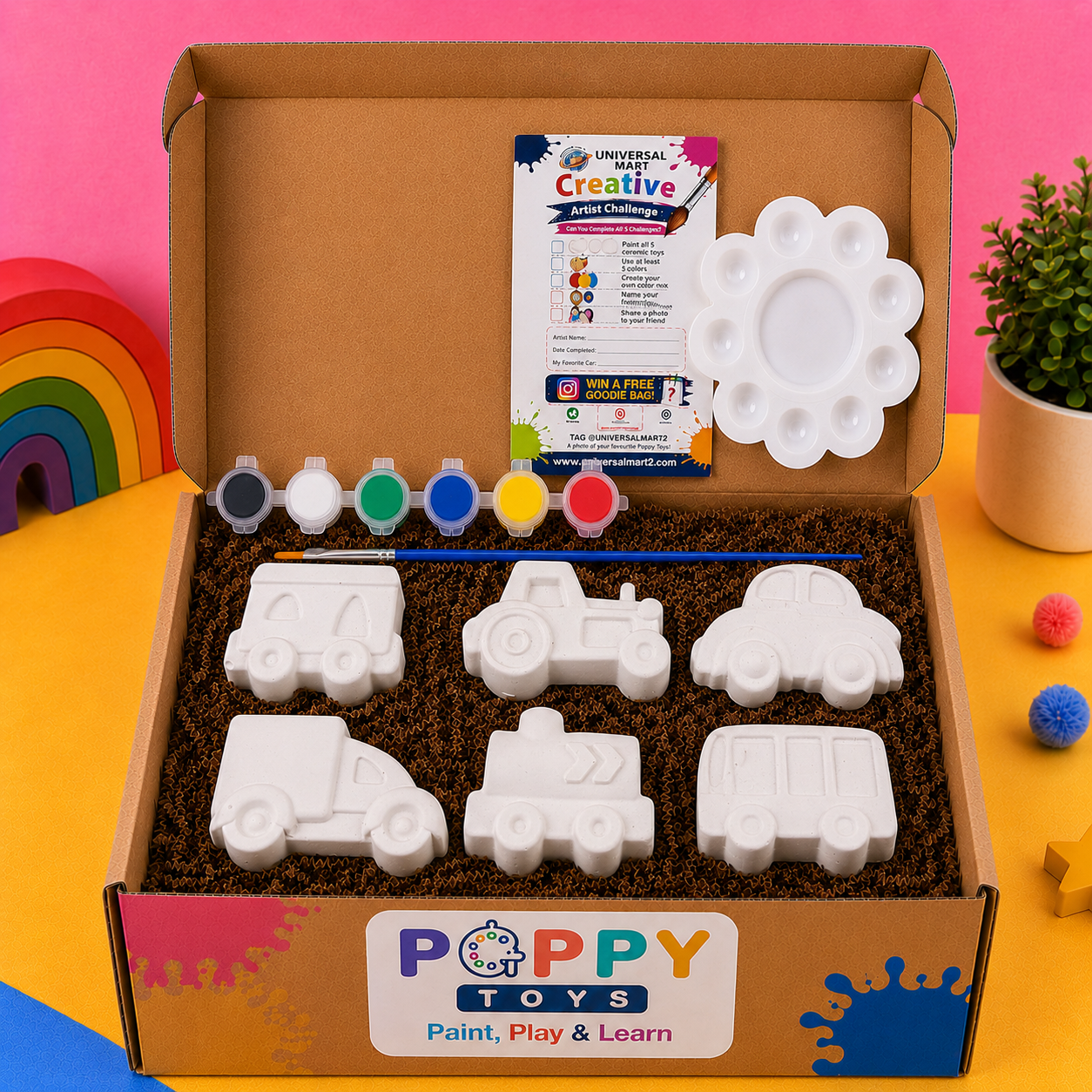 Poppy Toys 6-Piece Transport Toys Painting Kit for Kids – Creative Vehicle Art Set