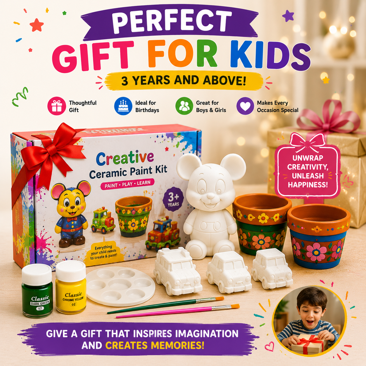 Creative ceramic painting gift set for kids age 3 and above
