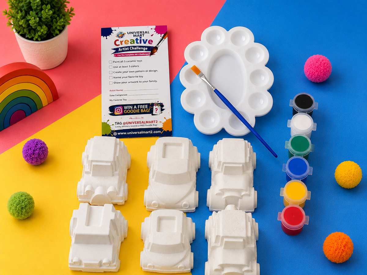 Kids Vehicle Painting Kit – 6 DIY Ceramic Toys with Colors | Poppy Toys