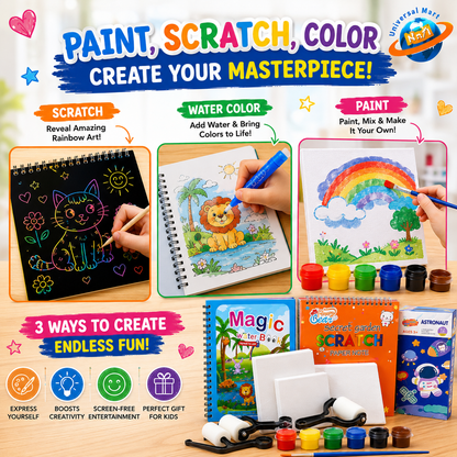 Kids scratch art, coloring and painting activity kit for creative learning
