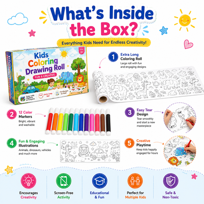 Kids Coloring Drawing Roll with Color Markers | Educational Activity