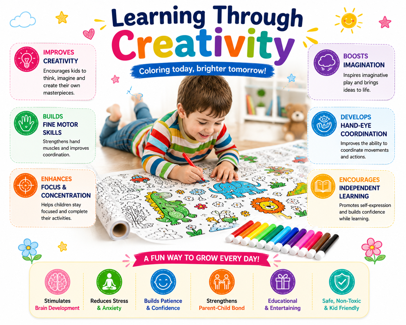 Kids Coloring Drawing Roll with Color Markers | Educational Activity