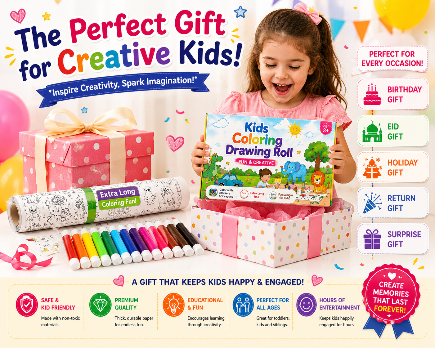 Kids Coloring Drawing Roll with Color Markers | Educational Activity