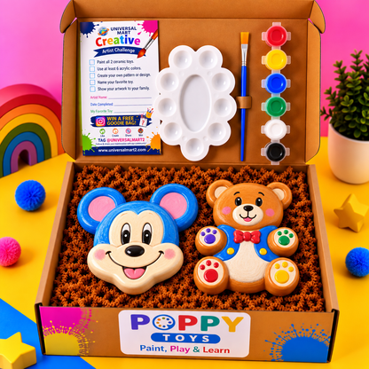 Poppy Toys Bear & Mickey Mouse Ceramic Painting Kit for Kids – DIY Art & Craft Set