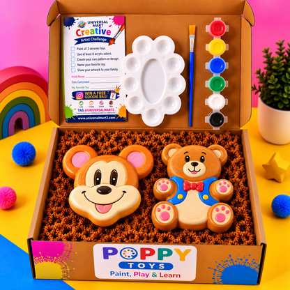 Poppy Toys Bear & Mickey Mouse Ceramic Painting Kit for Kids – DIY Art & Craft Set