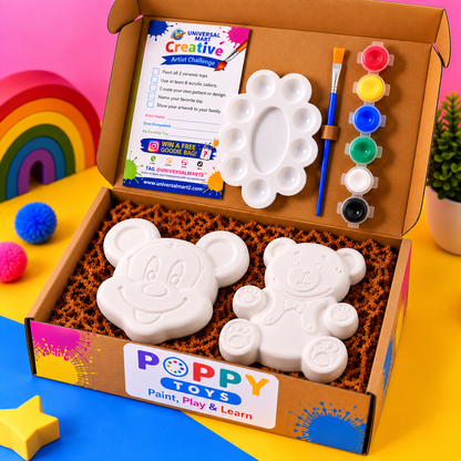 Poppy Toys Bear & Mickey Mouse Ceramic Painting Kit for Kids – DIY Art & Craft Set
