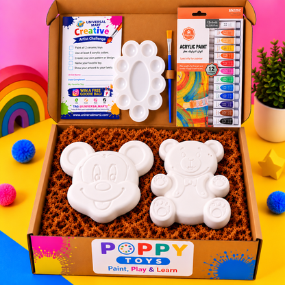 Poppy Toys Bear & Mickey Mouse Ceramic Painting Kit for Kids – DIY Art & Craft Set