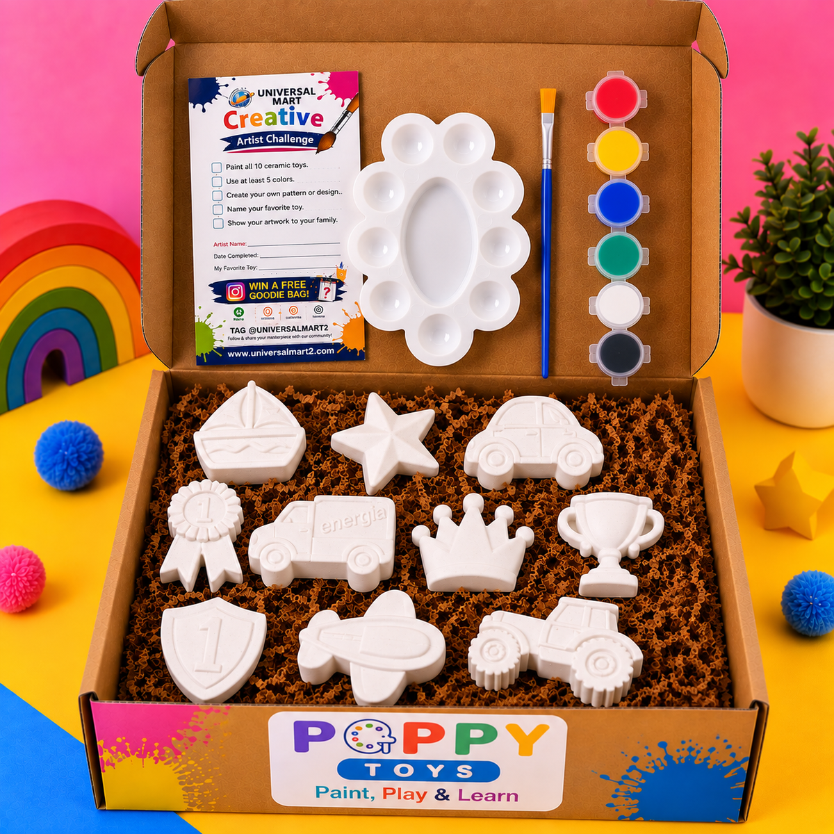 Little Champion Ceramic Painting Kit for Kids – 10 Ceramic Toys & Paint Set
