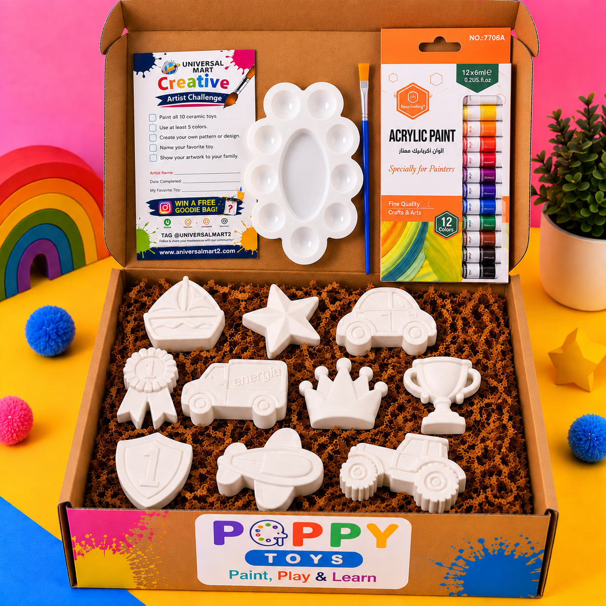 Little Champion Ceramic Painting Kit for Kids – 10 Ceramic Toys & Paint Set