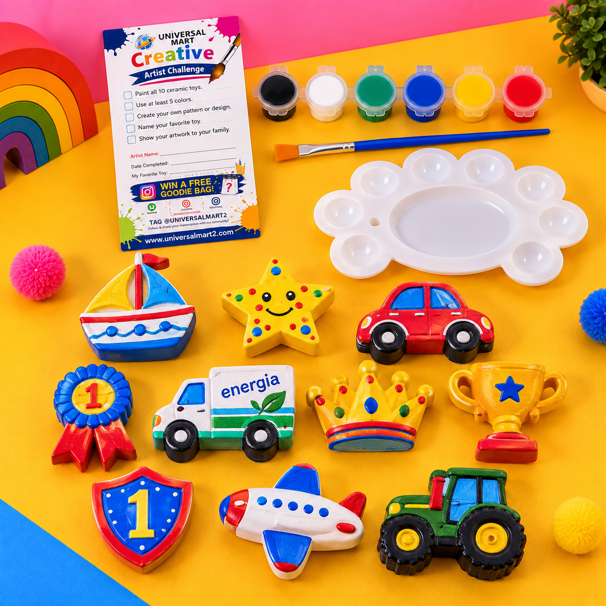 Little Champion Ceramic Painting Kit for Kids – 10 Ceramic Toys & Paint Set