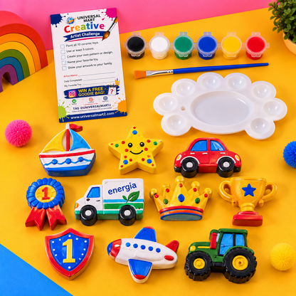 Little Champion Ceramic Painting Kit for Kids – 10 Ceramic Toys & Paint Set