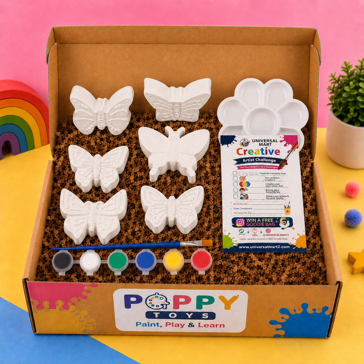 Poppy Toys 8-Piece Butterfly Painting Kit for Kids & Art Lovers