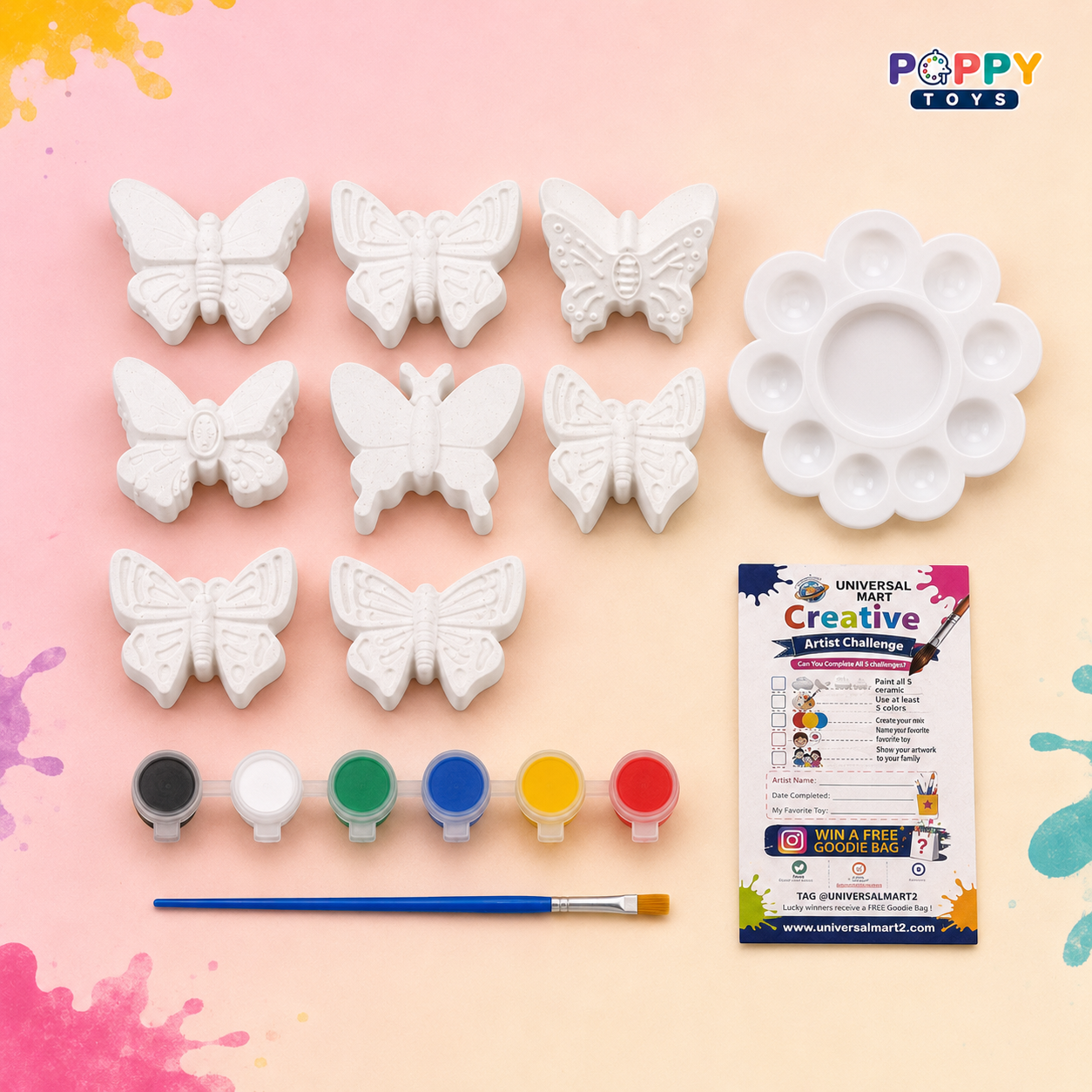 Poppy Toys 8-Piece Butterfly Painting Kit for Kids & Art Lovers
