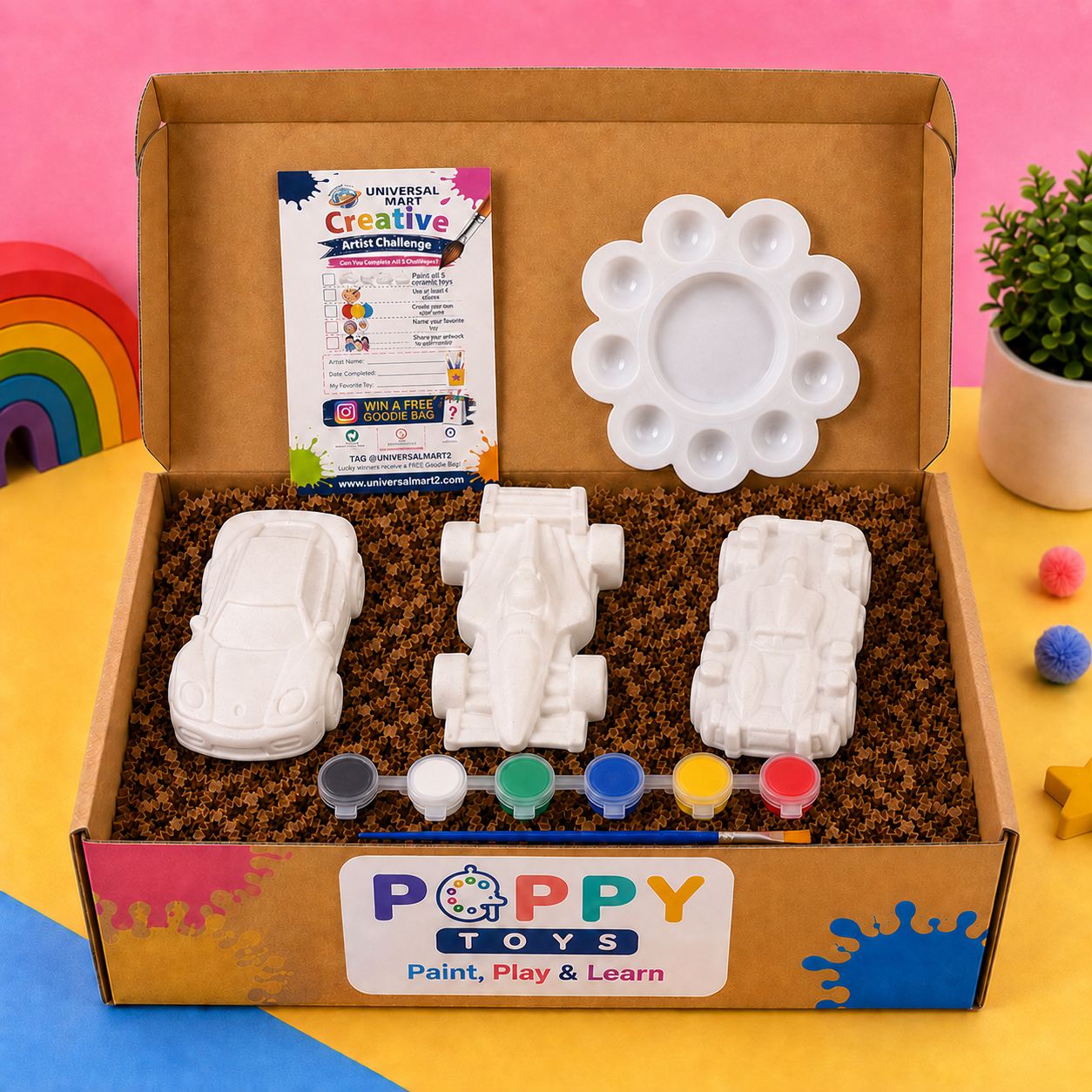 Poppy Toys 3-Piece Car Painting Kit with 12 Acrylic Colors