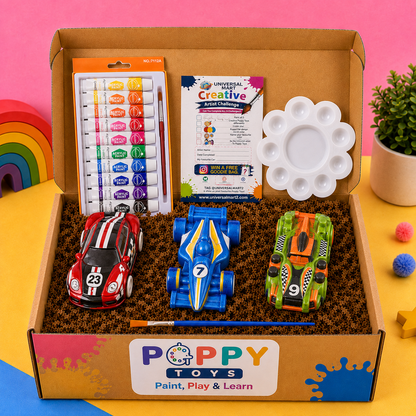 Poppy Toys 3-Piece Car Painting Kit with 12 Acrylic Colors