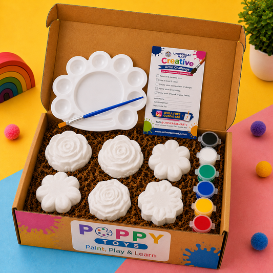 Poppy Toys Kids Flower Painting Kit – 6 Pcs Creative Paint & Play Set