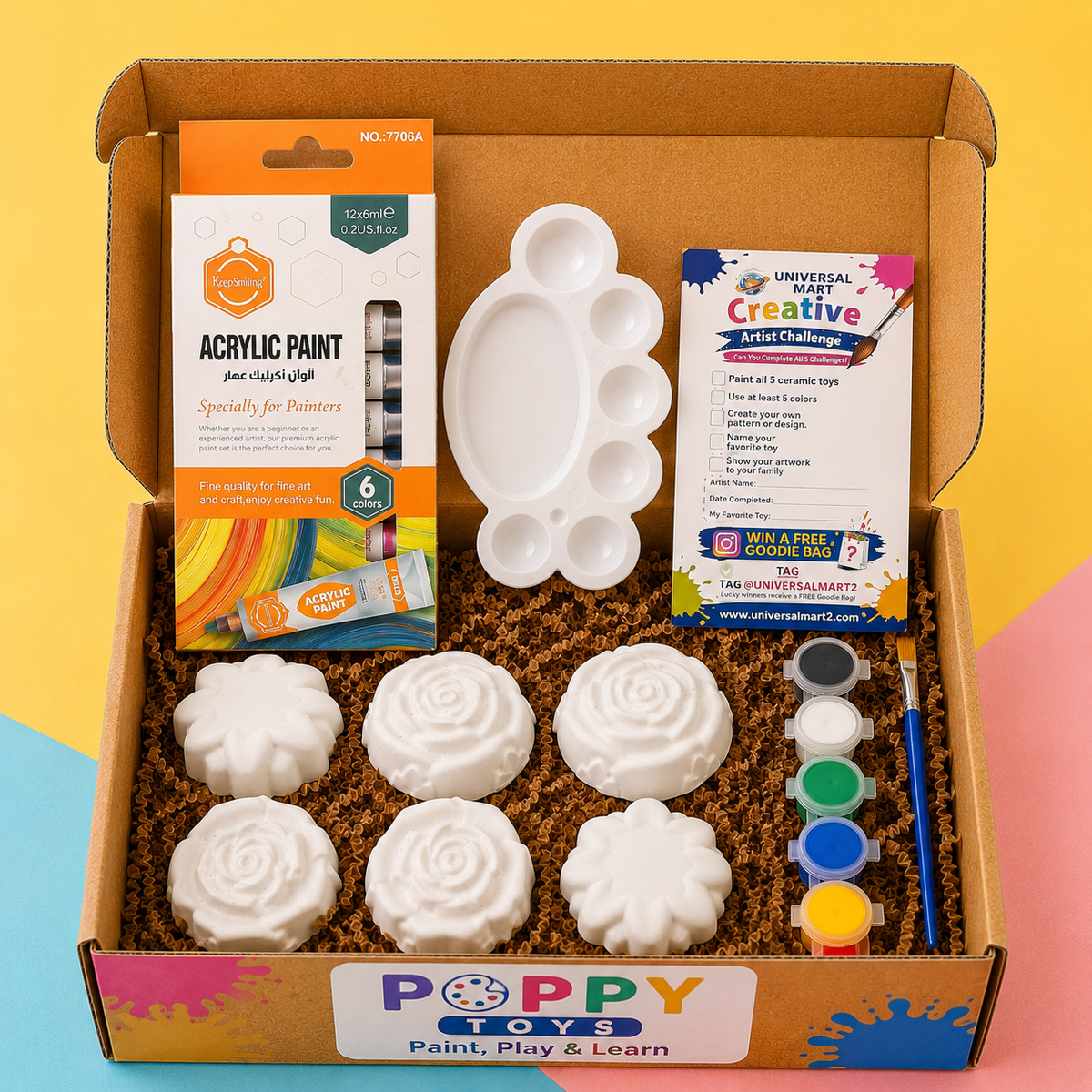 Poppy Toys Kids Flower Painting Kit – 6 Pcs Creative Paint & Play Set