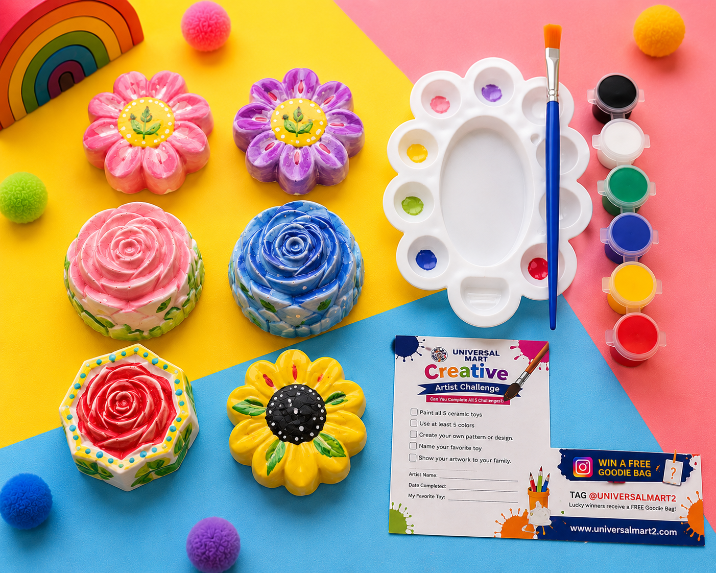 Poppy Toys Kids Flower Painting Kit – 6 Pcs Creative Paint & Play Set