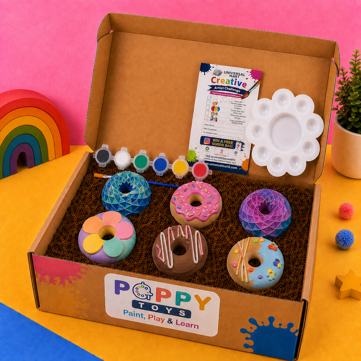 Poppy Toys 6-Piece Donut Painting Kit for Kids & Art Lovers