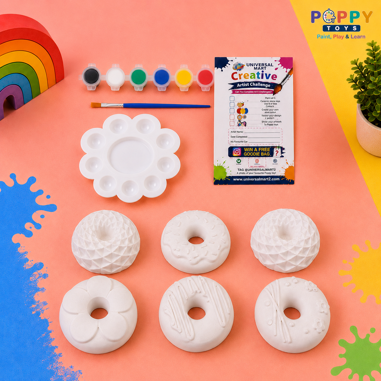 Poppy Toys 6-Piece Donut Painting Kit for Kids & Art Lovers