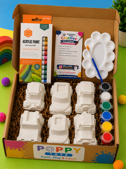 Kids Vehicle Painting Kit – 6 DIY Ceramic Toys with Colors | Poppy Toys