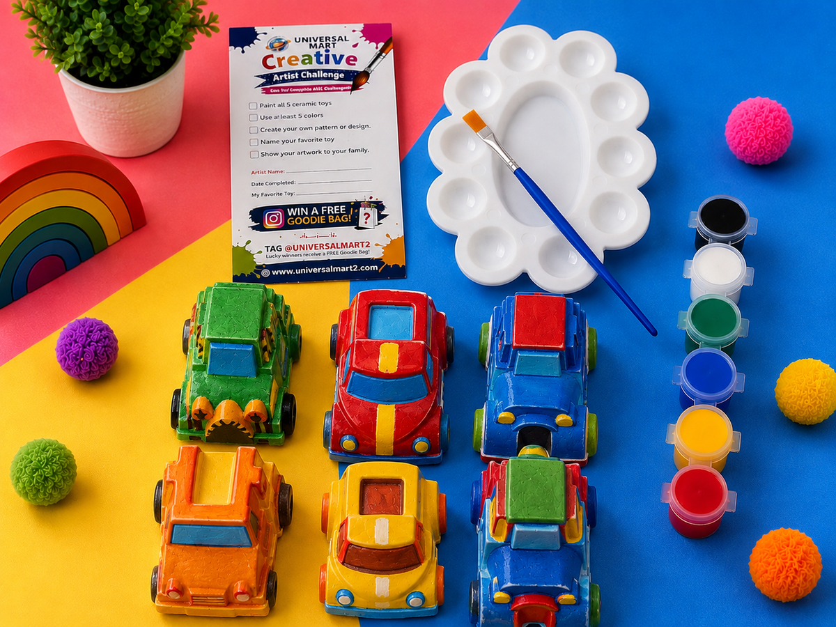 Kids Vehicle Painting Kit – 6 DIY Ceramic Toys with Colors | Poppy Toys