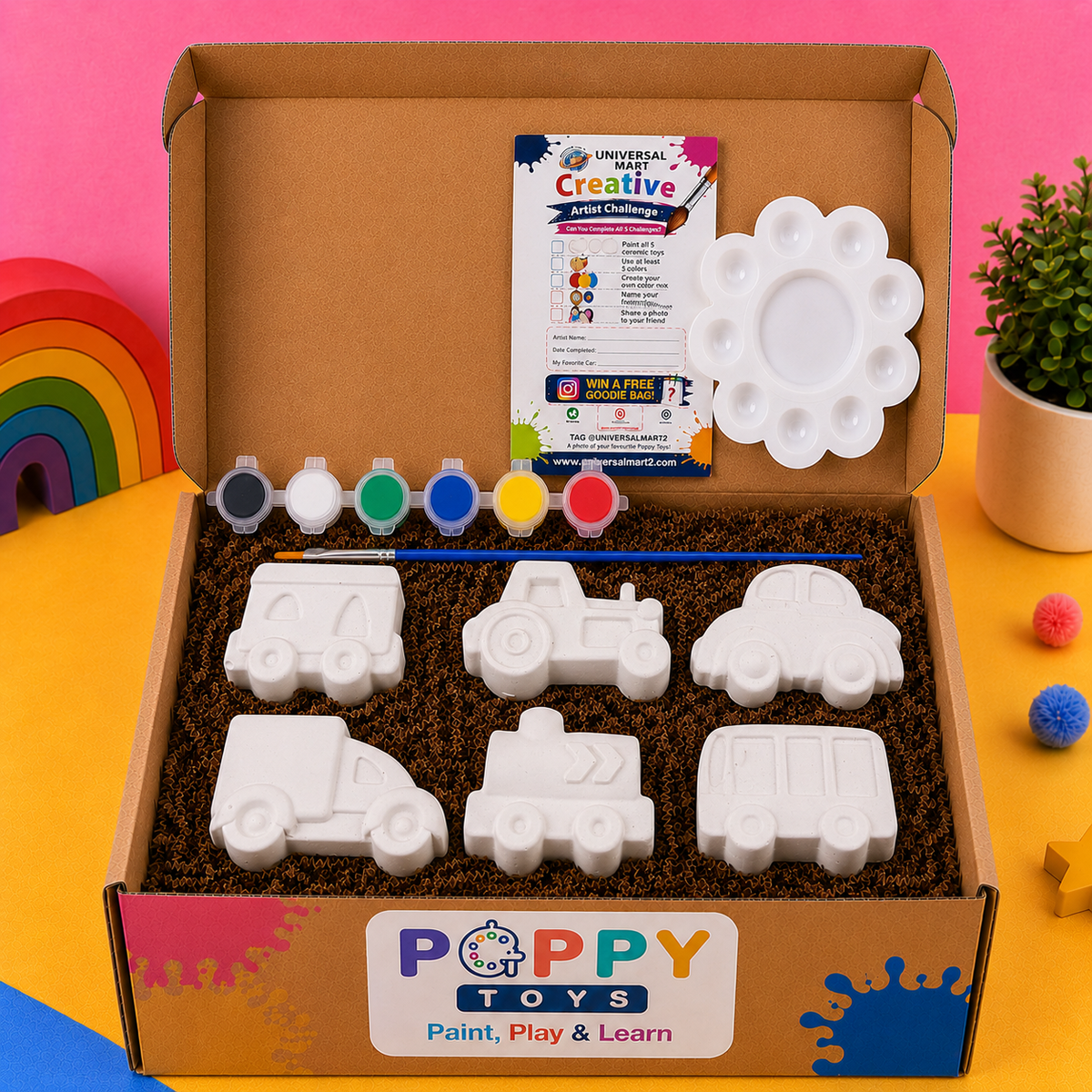 Poppy Toys 6-Piece Transport Toys Painting Kit for Kids – Creative Vehicle Art Set