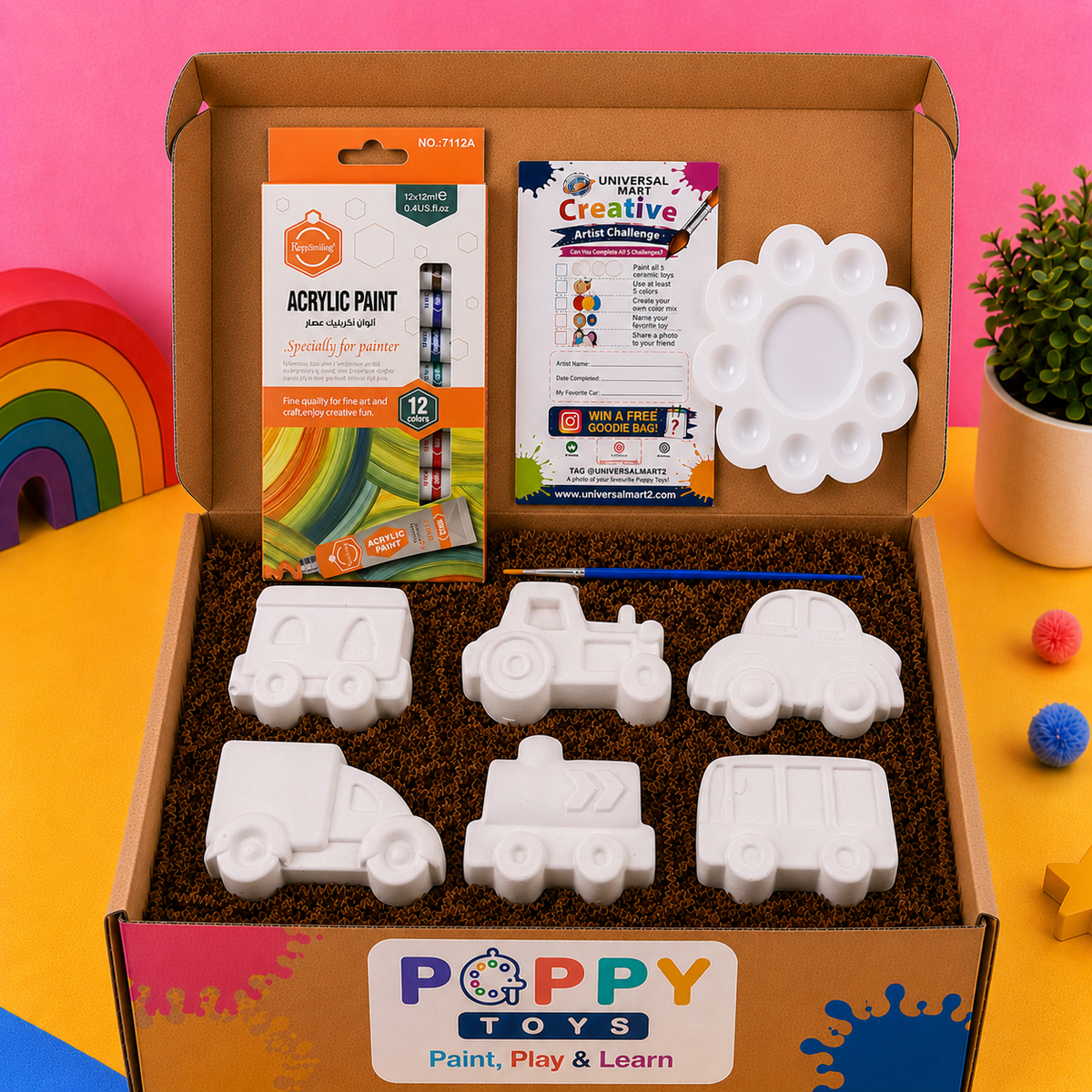 Poppy Toys 6-Piece Transport Toys Painting Kit for Kids – Creative Vehicle Art Set