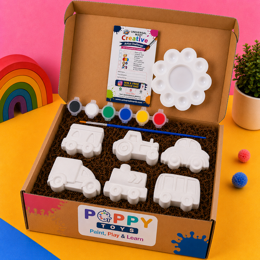 Poppy Toys 6-Piece Transport Toys Painting Kit for Kids – Creative Vehicle Art Set