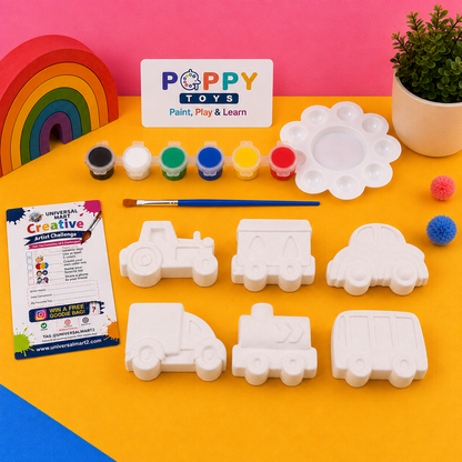 Poppy Toys 6-Piece Transport Toys Painting Kit for Kids – Creative Vehicle Art Set