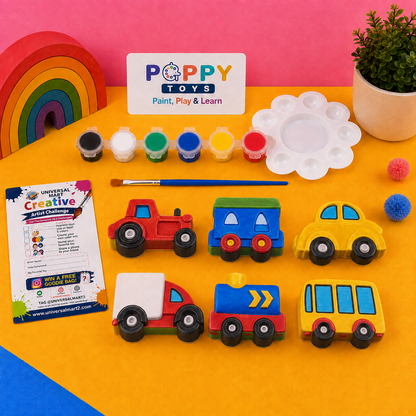 Poppy Toys 6-Piece Transport Toys Painting Kit for Kids – Creative Vehicle Art Set