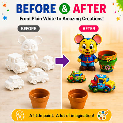 Before and after ceramic toy painting activity for kids