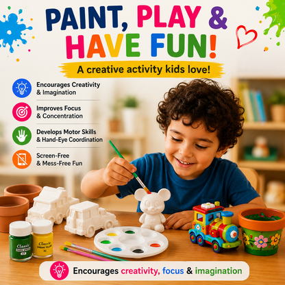 Child enjoying ceramic painting activity kit for creative learning