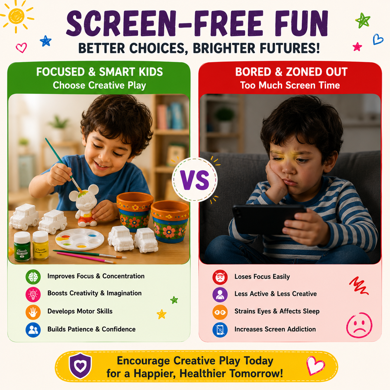 Screen free art and craft activity for kids using ceramic painting kit