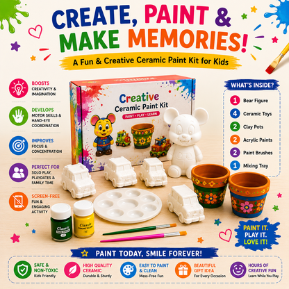 DIY ceramic painting set for kids with clay pots and toy figures