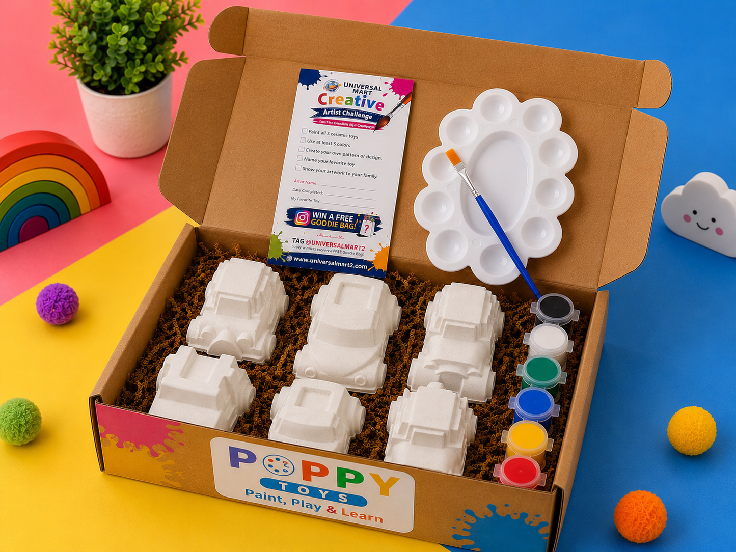 Kids Vehicle Painting Kit – 6 DIY Ceramic Toys with Colors | Poppy Toys