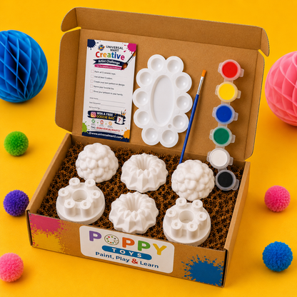 Flower Art Ceramic Painting Kit for Kids – 6 Ceramic Toys & 12 Acrylic Colors