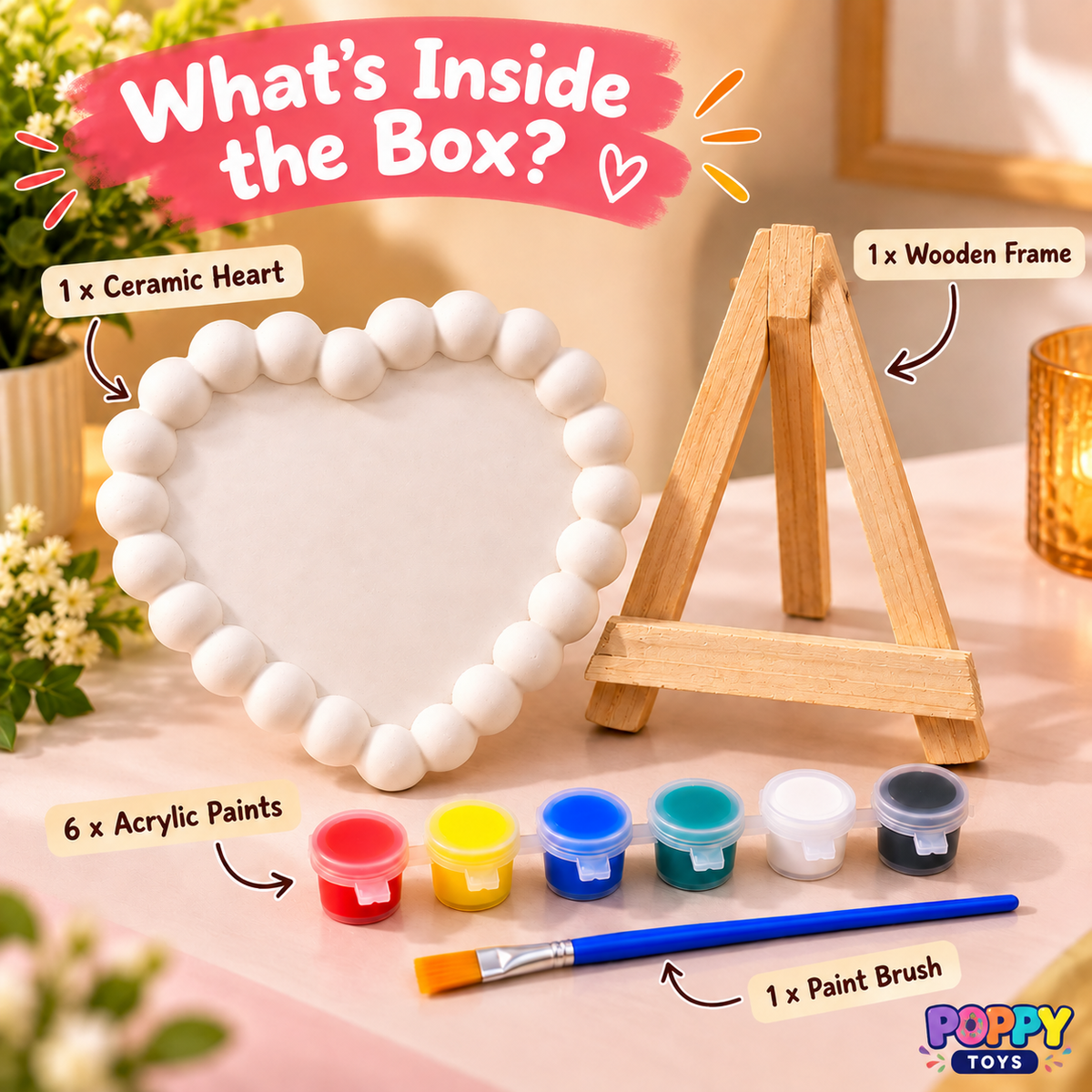 Poppy Toys Heart Ceramic Painting Kit – DIY Art & Craft Set